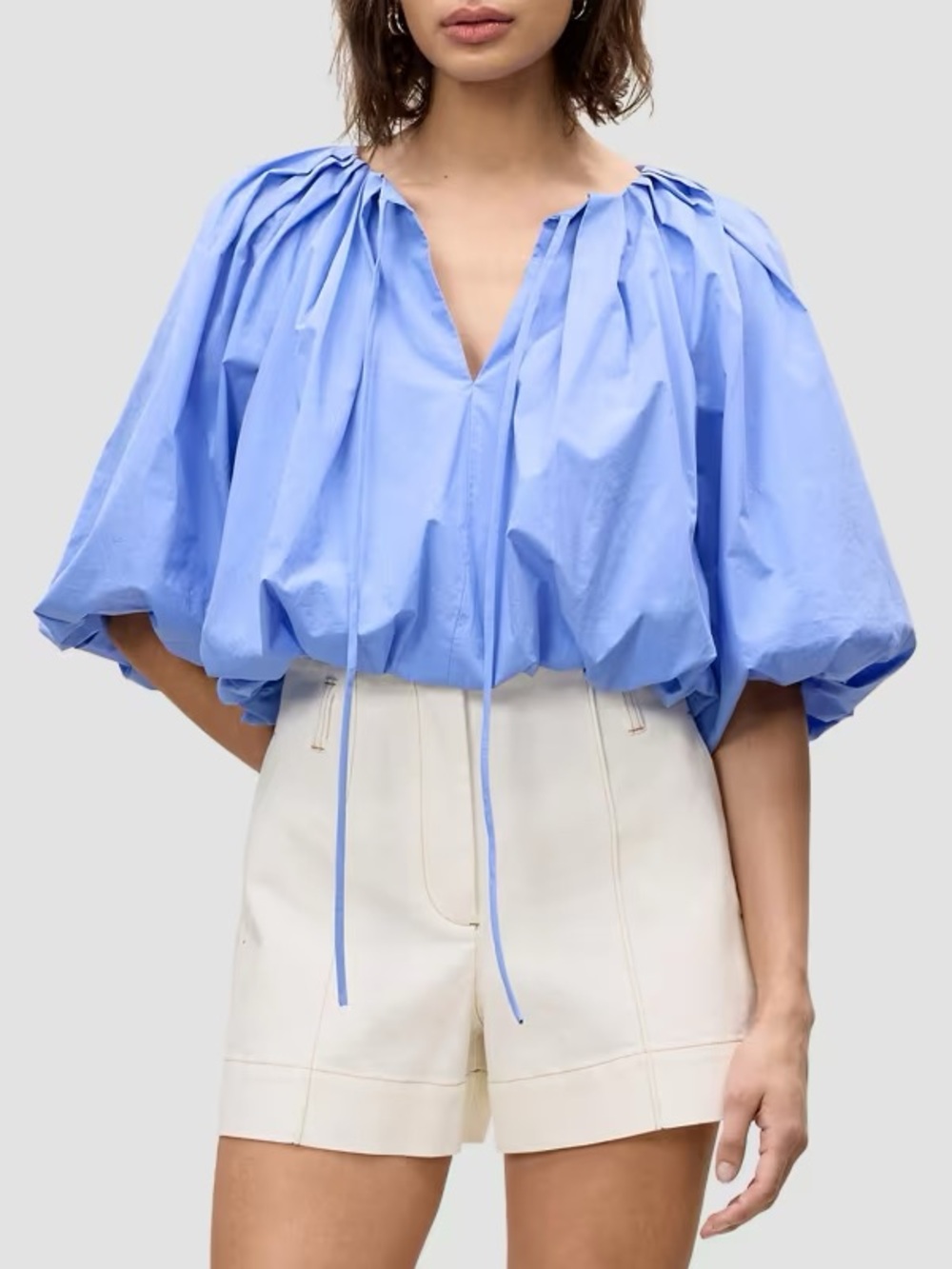 Rebecca Taylor Light Blue Puff-Sleeve Peasant Blouse